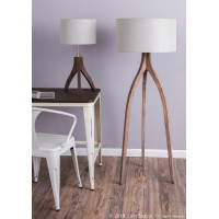 Lumisource L-WSHBNTB LGY Wishbone Contemporary Table Lamp in Wood With Light Grey Linen Shade 